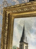 Glezna ar baznīcu "Clocher de mortefontaine oise" - zelta krāsas rāmis, vidēji maza izmēra(138) - Image 9