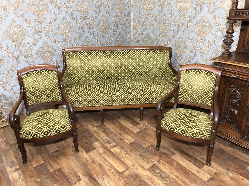 Mahogni stuesæt - sofa og 4 stole, Restaurationsstil, Louis-Philippe