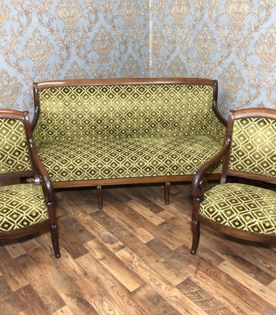 Mahogni stuesæt - sofa og 4 stole, Restaurationsstil, Louis-Philippe