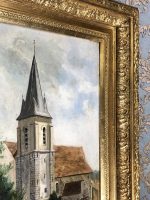 Glezna ar baznīcu "Clocher de mortefontaine oise" - zelta krāsas rāmis, vidēji maza izmēra(138) - Image 5