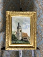 Glezna ar baznīcu "Clocher de mortefontaine oise" - zelta krāsas rāmis, vidēji maza izmēra(138) - Image 2