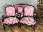 Luija Filipa Neorokoko salona garnitūra — sofa + 3 krēsli + 2 krēsli ar rokubalstiem, melnināts koks (178) - Image 8