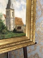 Glezna ar baznīcu "Clocher de mortefontaine oise" - zelta krāsas rāmis, vidēji maza izmēra(138) - Image 4