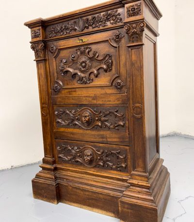 Udskåret sekretær-kommode – Nyrenæssance, Belgien/Frankrig, ca. 1870-1890