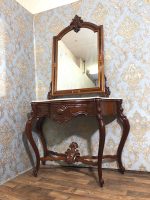 Sarkankoka konsoles un spoguļa komplekts ar marmora virsmu — Luija XV stilā (Mahogany Console Table and Mirror Set in Louis XV Style) (23) - Image 2