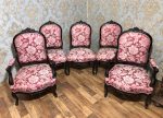 Luija Filipa Neorokoko salona garnitūra — sofa + 3 krēsli + 2 krēsli ar rokubalstiem, melnināts koks (178)