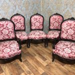Luija Filipa Neorokoko salona garnitūra — sofa + 3 krēsli + 2 krēsli ar rokubalstiem, melnināts koks (178)