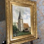 Glezna ar baznīcu "Clocher de mortefontaine oise" - zelta krāsas rāmis, vidēji maza izmēra(138)