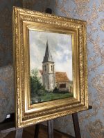 Glezna ar baznīcu "Clocher de mortefontaine oise" - zelta krāsas rāmis, vidēji maza izmēra(138)
