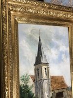 Glezna ar baznīcu "Clocher de mortefontaine oise" - zelta krāsas rāmis, vidēji maza izmēra(138) - Image 3