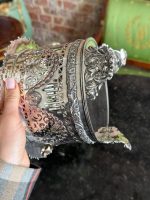Antique silver-plated cachepot with openwork decor and lion heads (6735) - Image 7