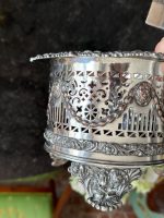 Antique silver-plated cachepot with openwork decor and lion heads (6735) - Image 3