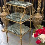 Three tier brass and green marble side table