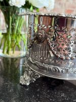 Antique silver-plated cachepot with openwork decor and lion heads (6735) - Image 2