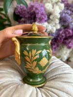Porcelāna Trauks ar Vāku, Maza Izmēra, Tumši Zaļš ar Zelta Krāsas Detalizāciju (4102) - Image 4