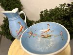 Antique Faience Bathroom Set – Jug and Bowl with Exotic Bird Motifs (4472) - Image 3
