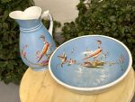 Antique Faience Bathroom Set – Jug and Bowl with Exotic Bird Motifs (4472) - Image 5