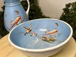 Antique Faience Bathroom Set – Jug and Bowl with Exotic Bird Motifs (4472) - Image 7