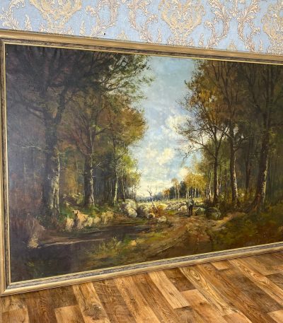Stort maleri med naturscene og får (274)
