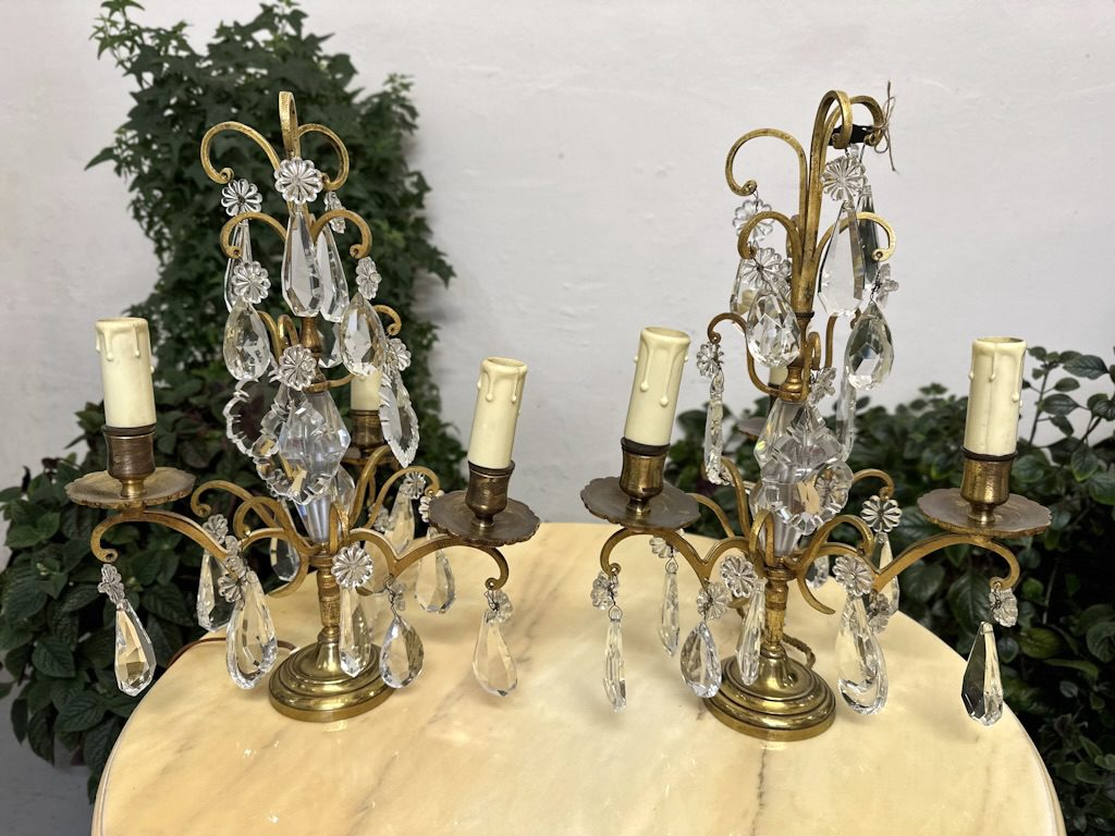2 bordlamper med krystaller, mellemstørrelse To mellemstørrelse bordlamper med krystaller