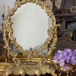 Stor, meget tung bronzebordsspejl med engle (3022)