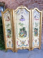 Antiikkinen kolmiosainen puinen tilanjakaja, chinoiserie- ja singerie-maalauksin (3230) - Image 3