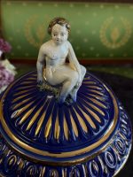 Itāļu vāze ar vāku, tumši zilā/zelta krāsā ar eņġeli un ziediem, Liela izmēra (6674) - Image 11