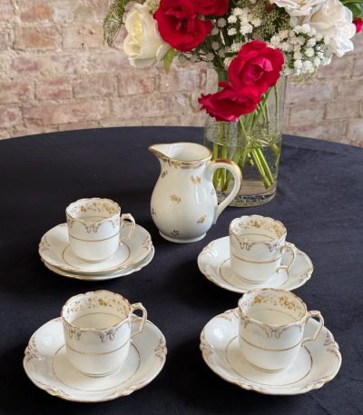 antique limoges porcelain tea coffee set for 4 persons white and gold delvaux paris