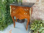 Oak Bedside Table, Small Chest of Drawers with Marble Top and Bronze Details (2915) - Image 4