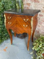 Oak Bedside Table, Small Chest of Drawers with Marble Top and Bronze Details (2915) - Image 3