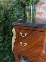 Oak Bedside Table, Small Chest of Drawers with Marble Top and Bronze Details (2915) - Image 8