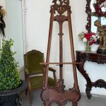 Large antique style wooden artist easel with intricate carvings