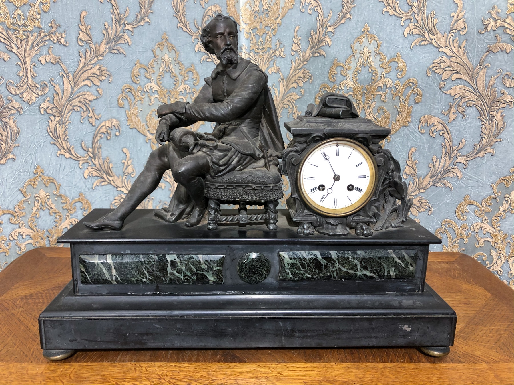 IMG_0625 Antique french marble mantle clock with bronze figure of a writer