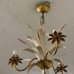 griestu lampa ar vārpām, krēmkrāsā/zelta krāsā, 3 spuldzes, maza izmēra, viegla pēc svara (5957)