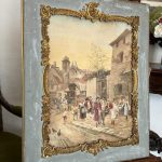 antique genre painting framed french street scene