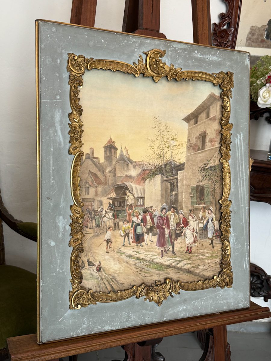 IMG_0648 antique genre painting framed french street scene