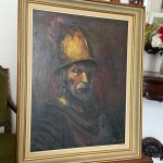 oil painting copy of rembrandt man in a golden helmet signed borguet