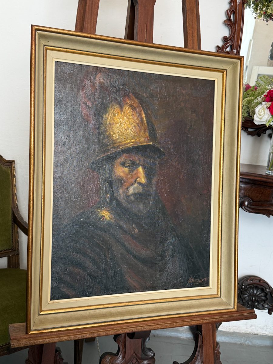 IMG_0685 oil painting copy of rembrandt man in a golden helmet signed borguet