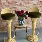 Pair of Bar Chairs with Green Velvet — Neoclassicism, Spain, Vda. de Hurtado, 20th c. (6453)