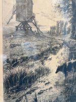 Liela mākslas gravīra ar lauku ainavu un dzirnavām — reālisma stilā (Large Art Engraving with Rural Landscape and Windmill in Realism Style) (7018) - Image 9