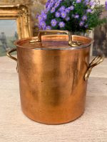 Autentisks antīks franču kapara katls ar vāku un misiņa rokturiem (antique french copper stockpot) (6204) - Image 6