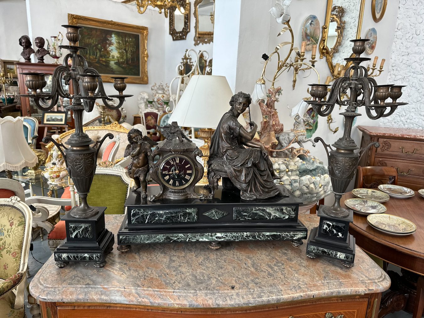 IMG_0727 antique french mantel clock set bronze garniture candelabras marble