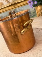 Autentisks antīks franču kapara katls ar vāku un misiņa rokturiem (antique french copper stockpot) (6204) - Image 8