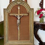 antique crucifix framed velvet cherubs