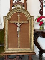 antique crucifix framed velvet cherubs