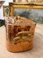 Masīvs kapara zivju katls ar vāku un misiņa rokturiem — vēsturiskā virtuves historisma stilā, (Heavy Copper Fish Kettle with Lid and Brass Handles — Kitchen Historism Style) (6191) - Image 4