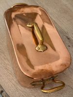 Masīvs kapara zivju katls ar vāku un misiņa rokturiem — vēsturiskā virtuves historisma stilā, (Heavy Copper Fish Kettle with Lid and Brass Handles — Kitchen Historism Style) (6191) - Image 6