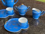 Japanese Lithophane Geisha Tea Set — Blue with Gold Cranes, Early 20th Century (6729) - Image 2