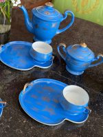 Japanese Lithophane Geisha Tea Set — Blue with Gold Cranes, Early 20th Century (6729) - Image 7