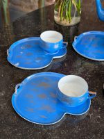 Japanese Lithophane Geisha Tea Set — Blue with Gold Cranes, Early 20th Century (6729) - Image 8